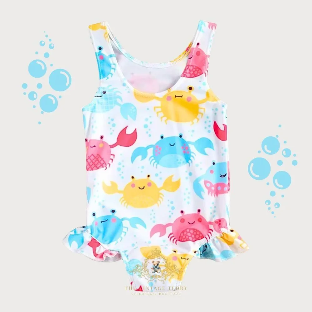NWT Pretty Girls One-Piece Swimsuit Swimwear for Kids Little Crab Fun Cute 6-12M